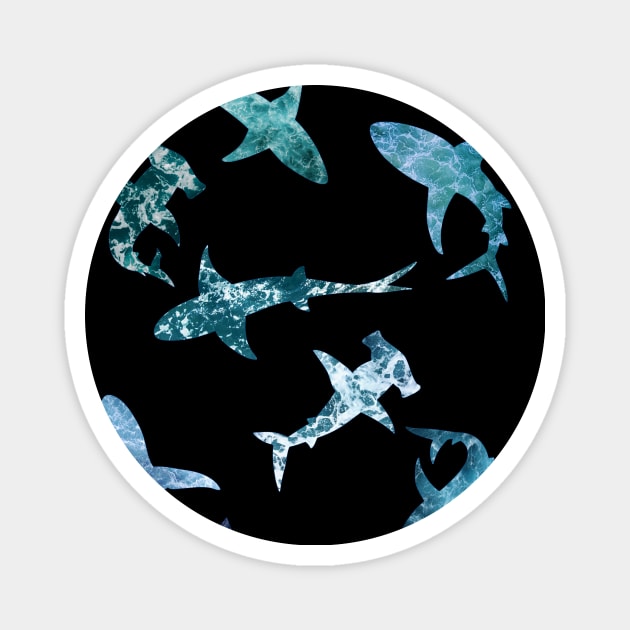 Hydro Flask stickers - ocean blue shark group with sea wave texture | Sticker pack set Magnet by Vane22april